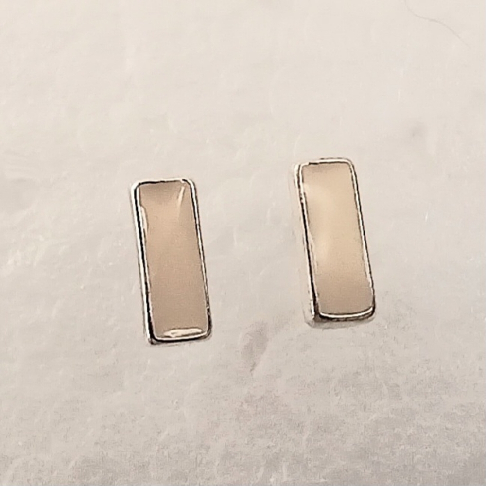 Earrings Tiny Cream Enamel Silver Posts Studs Vin… - image 8